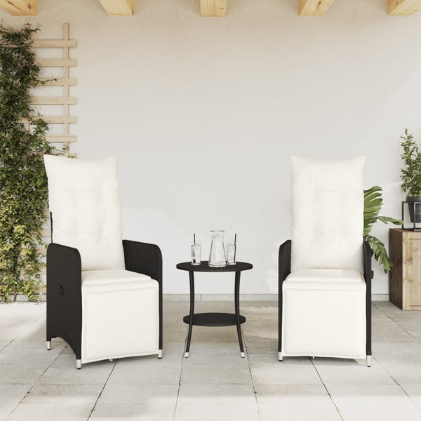 vidaXL Fauteuils de jardin avec coussins 2 pcs Réglables Noir Résine tressée