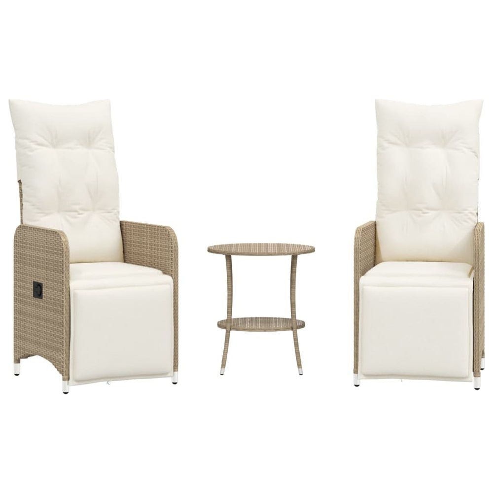 Verstellbare Gartensessel mit Tisch, Beige Rattan, 2er-Set