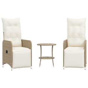 Verstellbare Gartensessel mit Tisch, Beige Rattan, 2er-Set