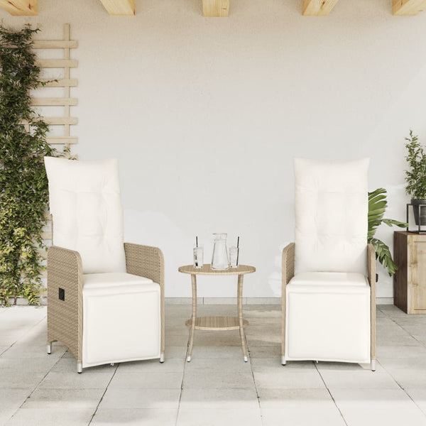 Verstellbare Gartensessel mit Tisch, Beige Rattan, 2er-Set