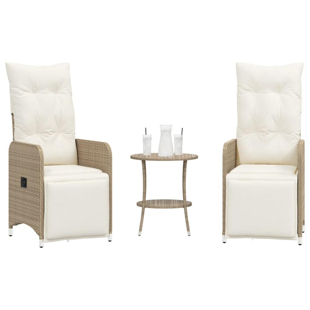 Verstellbare Gartensessel mit Tisch, Beige Rattan, 2er-Set