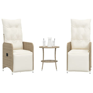 Verstellbare Gartensessel mit Tisch, Beige Rattan, 2er-Set