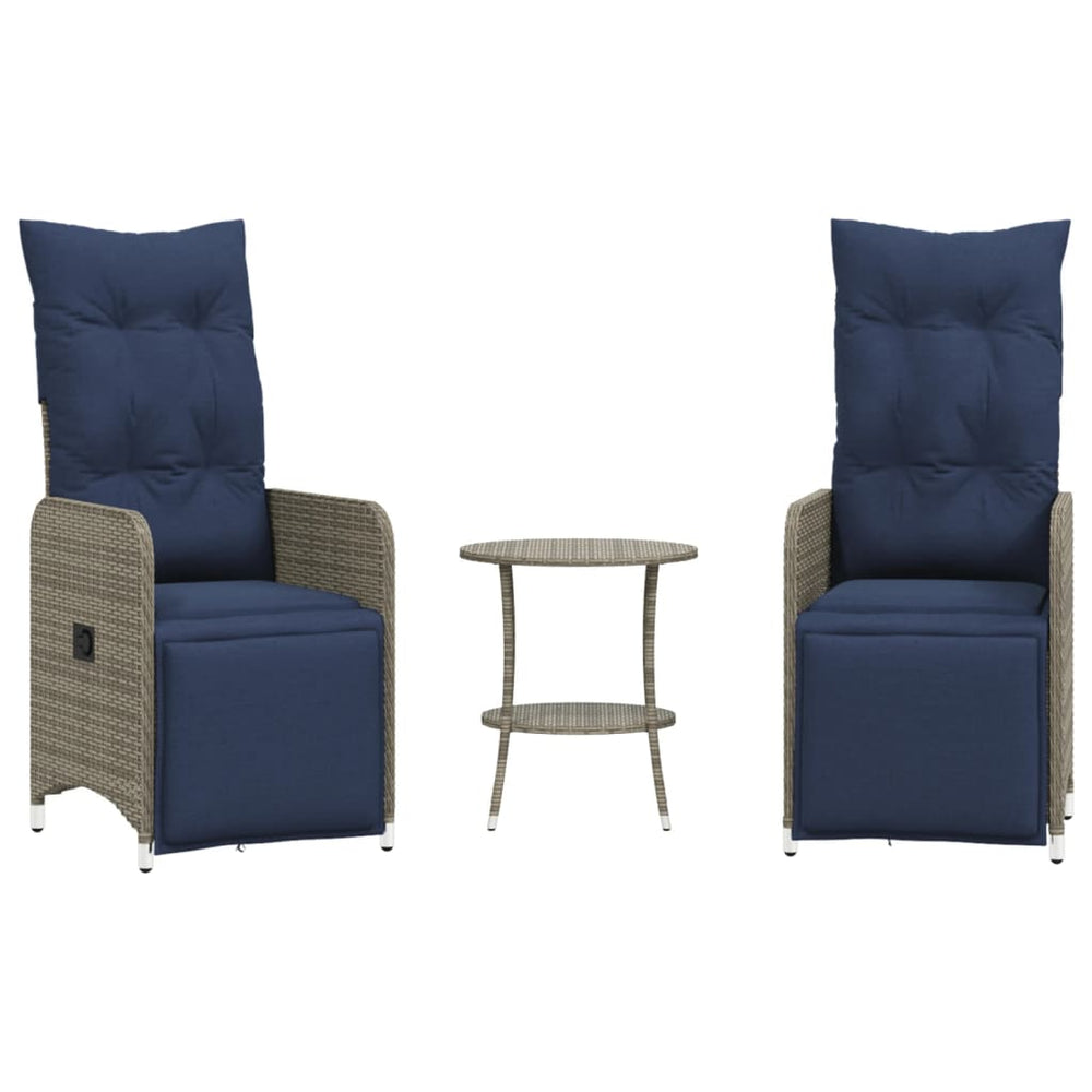 Verstellbare Gartenstühle mit Tisch, Grau Rattan, 2er Set