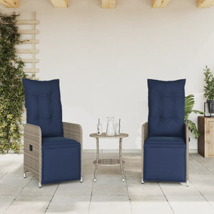 Verstellbare Gartenstühle mit Tisch, Grau Rattan, 2er Set