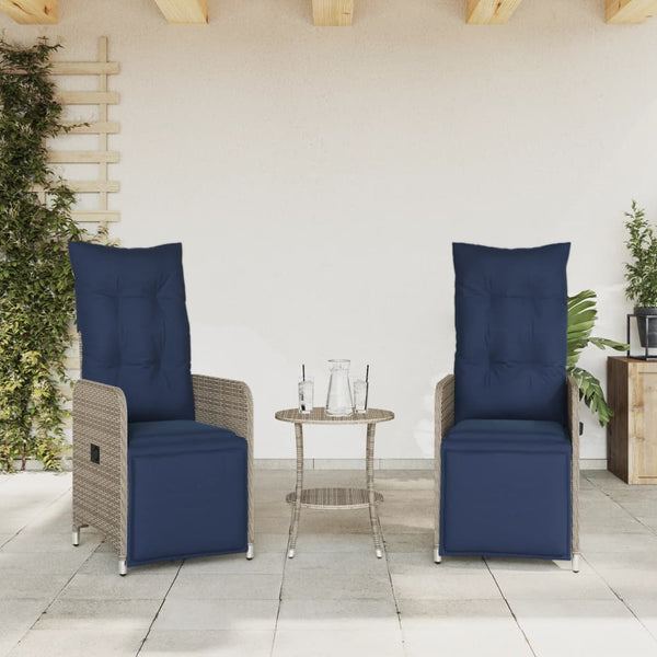 Verstellbare Gartenstühle mit Tisch, Grau Rattan, 2er Set