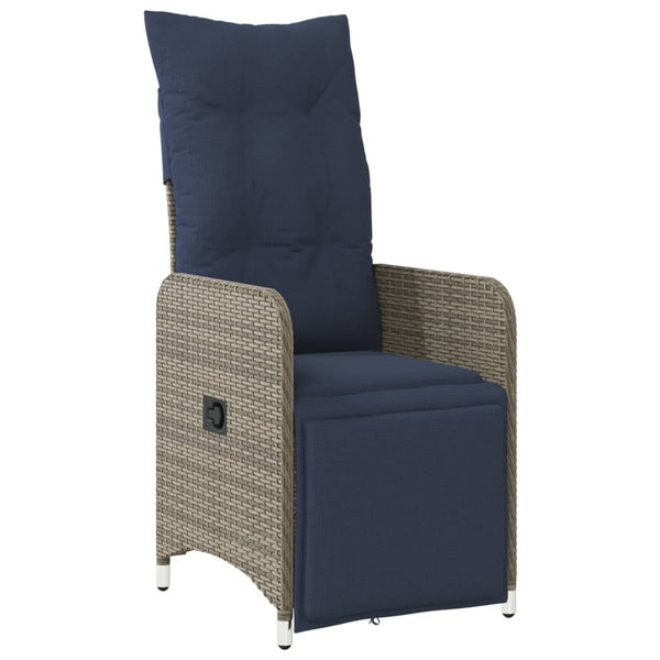 Verstellbare Gartenstühle mit Tisch, Grau Rattan, 2er Set