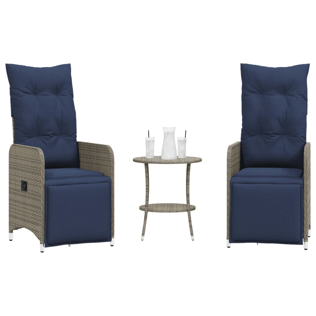 Verstellbare Gartenstühle mit Tisch, Grau Rattan, 2er Set