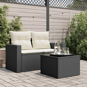Schwarzer Gartentisch mit Glasplatte, 55cm