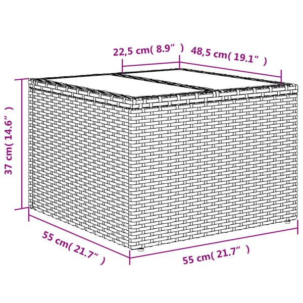Schwarzer Gartentisch mit Glasplatte, 55cm