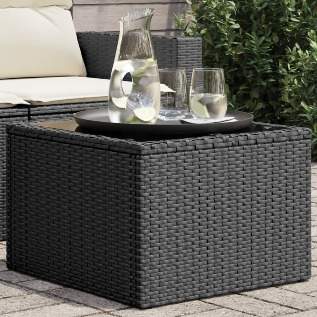 Schwarzer Gartentisch mit Glasplatte, 55cm