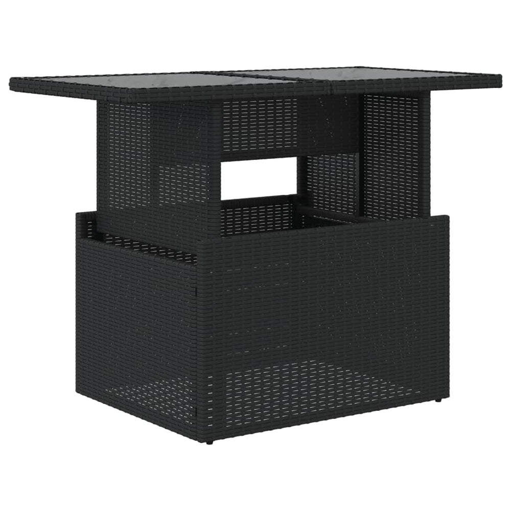 Schwarzer Poly Rattan Gartentisch mit Glasplatte