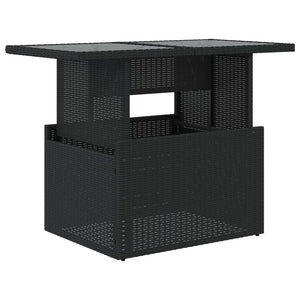 Schwarzer Poly Rattan Gartentisch mit Glasplatte