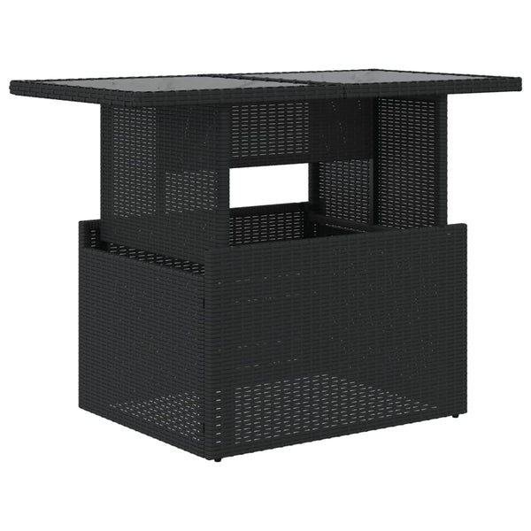 Schwarzer Poly Rattan Gartentisch mit Glasplatte