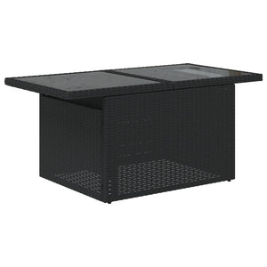 Schwarzer Poly Rattan Gartentisch mit Glasplatte