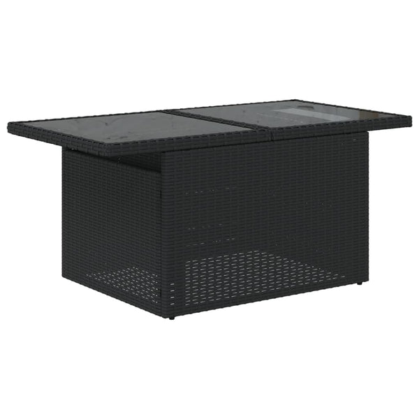 Schwarzer Poly Rattan Gartentisch mit Glasplatte
