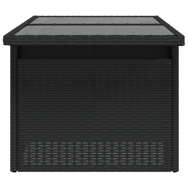Schwarzer Poly Rattan Gartentisch mit Glasplatte