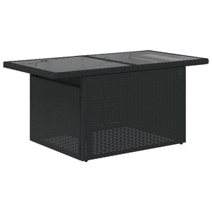 Schwarzer Poly Rattan Gartentisch mit Glasplatte