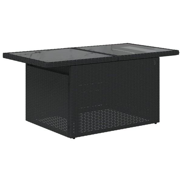 Schwarzer Poly Rattan Gartentisch mit Glasplatte