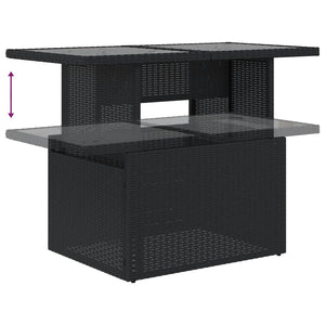 Schwarzer Poly Rattan Gartentisch mit Glasplatte