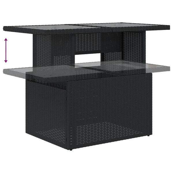 Schwarzer Poly Rattan Gartentisch mit Glasplatte