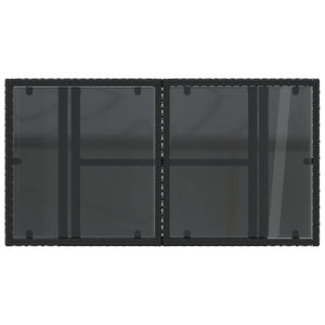 Schwarzer Poly Rattan Gartentisch mit Glasplatte