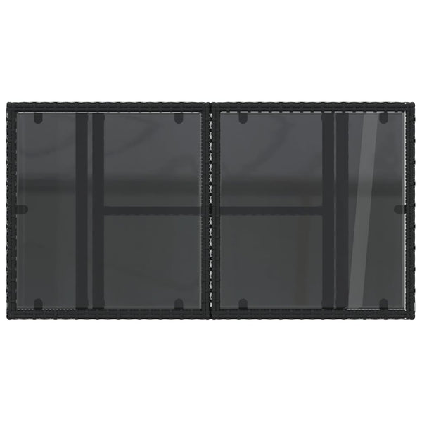 Schwarzer Poly Rattan Gartentisch mit Glasplatte