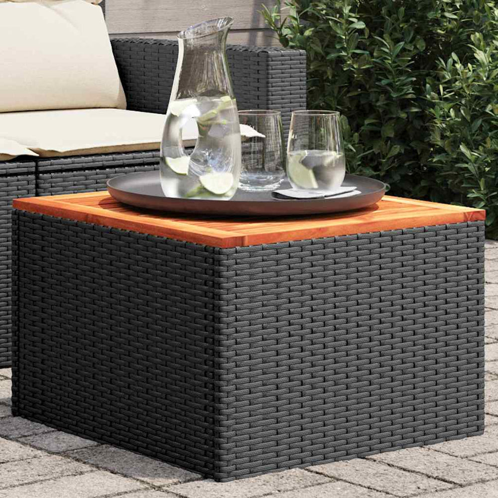 Schwarzer Gartentisch 55x55 cm Polyrattan Akazie
