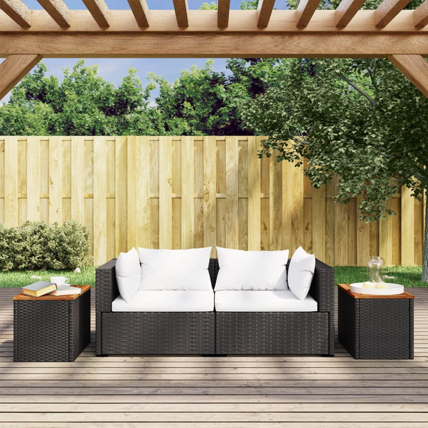 Garten Beistelltische 2er Set Poly Rattan Schwarz