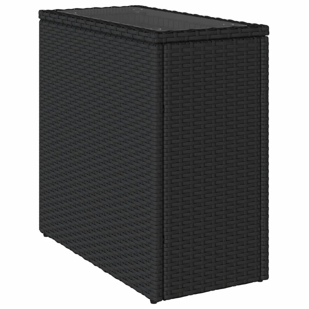 Schwarzer Rattan Garten-Beistelltisch mit Glasplatte