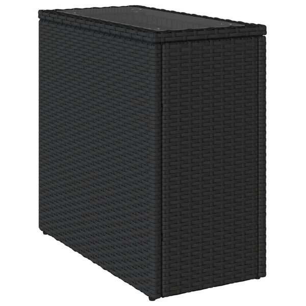 Schwarzer Rattan Garten-Beistelltisch mit Glasplatte