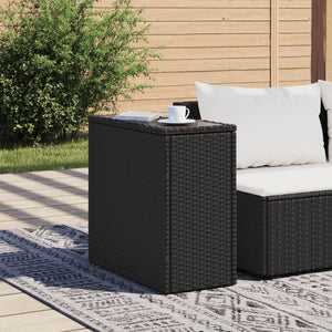 Schwarzer Rattan Garten-Beistelltisch mit Glasplatte