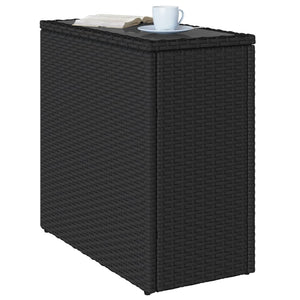 Schwarzer Rattan Garten-Beistelltisch mit Glasplatte