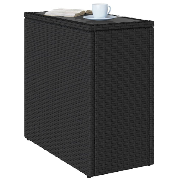 Schwarzer Rattan Garten-Beistelltisch mit Glasplatte