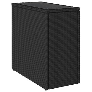 Schwarzer Rattan Garten-Beistelltisch mit Glasplatte