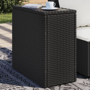 Schwarzer Rattan Garten-Beistelltisch mit Glasplatte