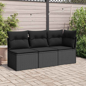 Gartensofa Ecke Schwarz Poly Rattan mit Kissen