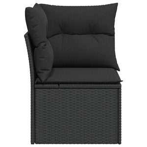 Gartensofa Ecke Schwarz Poly Rattan mit Kissen