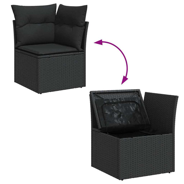 Gartensofa Ecke Schwarz Poly Rattan mit Kissen