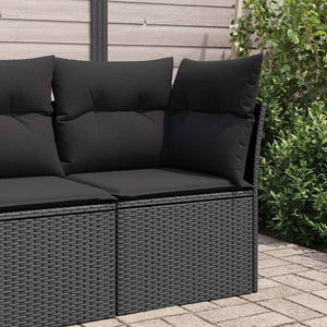 Gartensofa Ecke Schwarz Poly Rattan mit Kissen