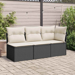 Gartensessel Schwarz Poly Rattan mit Kissen