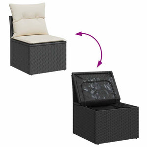 Gartensessel Schwarz Poly Rattan mit Kissen