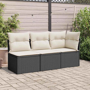 Garten Ecksofa Schwarz Poly Rattan mit Kissen