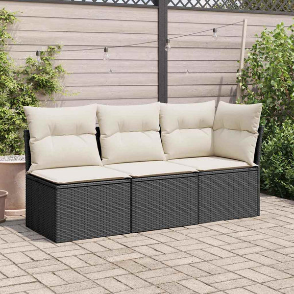 Garten Ecksofa Schwarz Poly Rattan mit Kissen