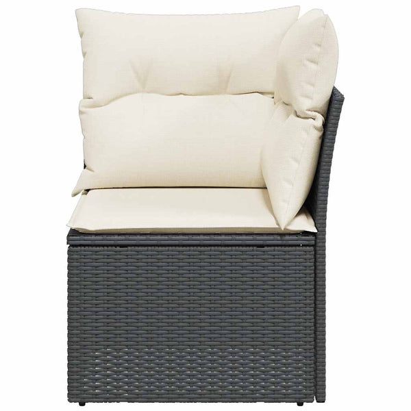 Garten Ecksofa Schwarz Poly Rattan mit Kissen