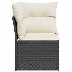 Garten Ecksofa Schwarz Poly Rattan mit Kissen