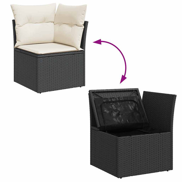 Garten Ecksofa Schwarz Poly Rattan mit Kissen