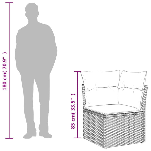 Garten Ecksofa Schwarz Poly Rattan mit Kissen