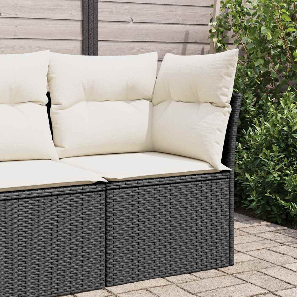 vidaXL Garden Corner Sofa with Cushions Black Poly Rattan