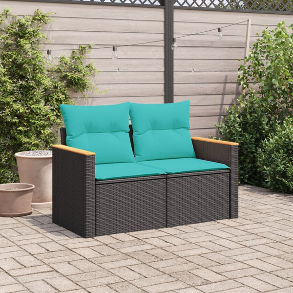 Gartensofa 2-Sitzer mit Kissen Schwarz