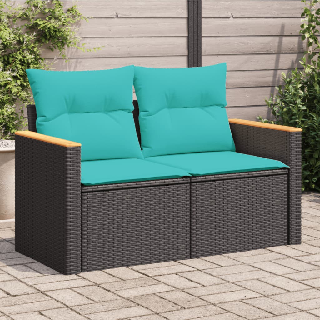Gartensofa 2-Sitzer mit Kissen Schwarz